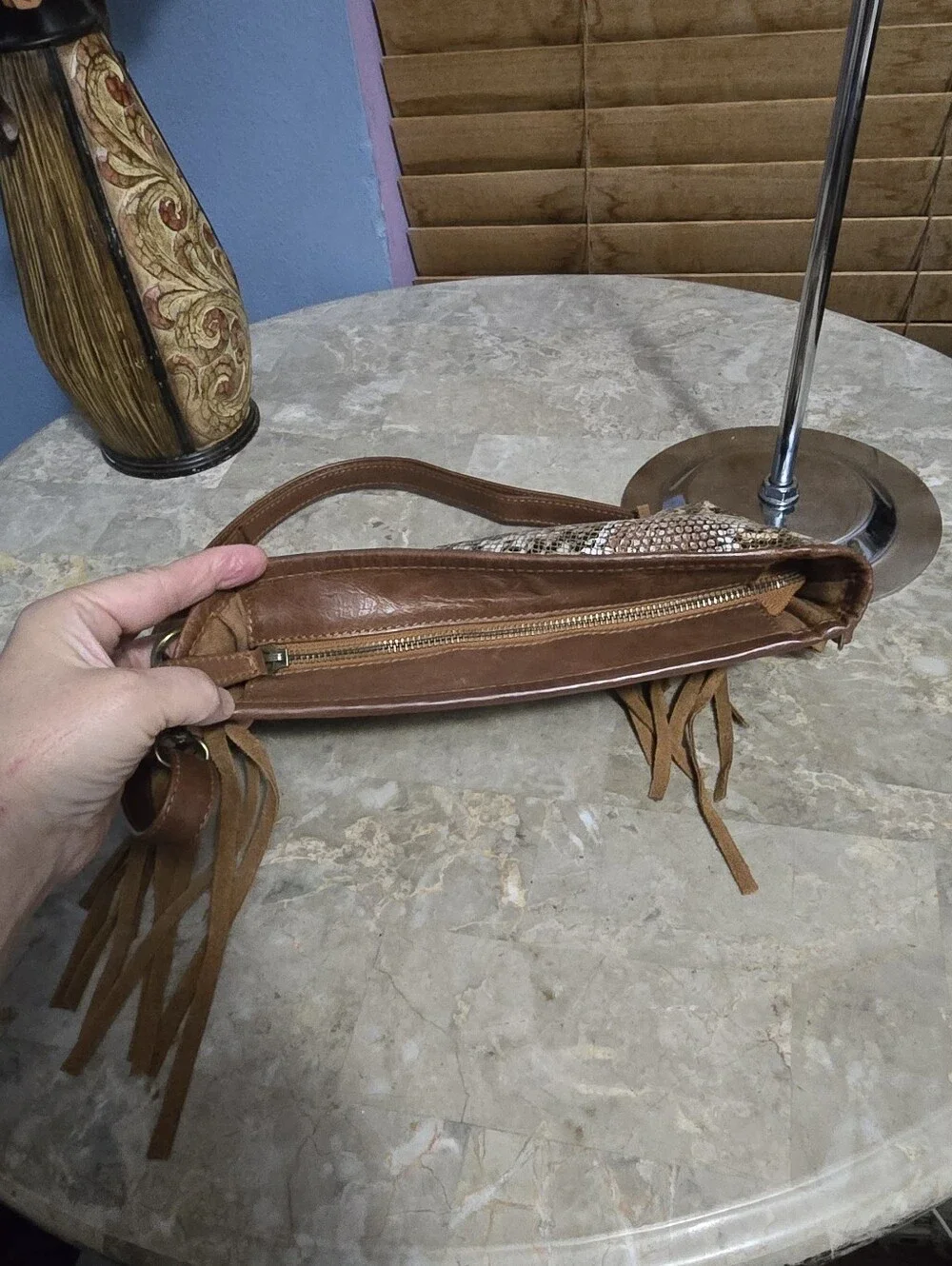 Shyanne Tooled Snake-Embossed Brown Leather Western Style Crossbody Shoulder Bag